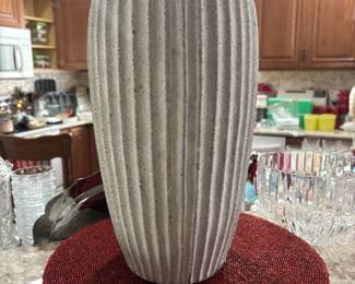 Textured Cream Ribbed Ceramic Vase