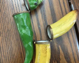 Limoges France Porcelain Peint Main Green Chile Pepper, Limoges France Porcelain Peint Main Banana Trinket Box