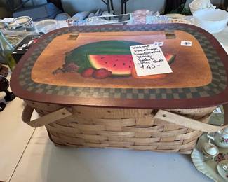 #85	Vintage Hand-Painted Picnic Basket w/shelf and double handles	 $40.00 