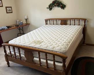 #4	Queen Size Bedframe Mid-Century Style w/Lady Englander Extra Firm Mattress/Boxsprings 	 $175.00 