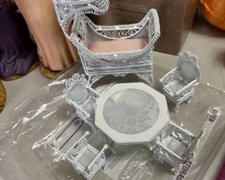 #59	Metal Doll table w/4 Chairs and Bassinet 	 $30.00 