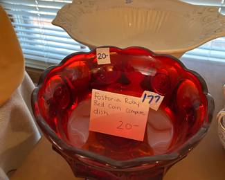 #177	Fostoria Ruby Red Coin Compote Dish	 $20.00 