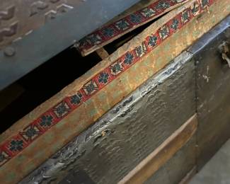 #137	Camel Back Wood Trunk w/Metal Fasteners w/tray (as is condition)  34x18x25	 $30.00 