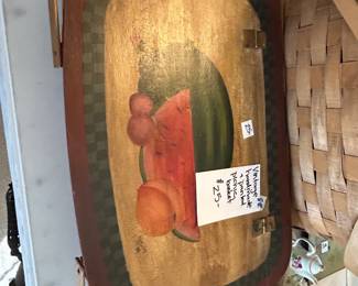 #84	Vtg. Hand-made and Painted Picnic Basket w/double handles	 $25.00 