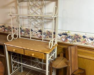 #30	white metal and wood baker rack with 2 drawers 36x18x78	 $75.00 