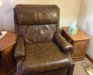 #23	Camel Leather Recliner (as is  finish) w/continuous seat 	 $35.00 