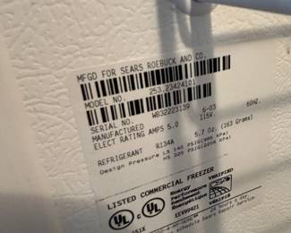 #122	Kenmore Freeer Frost Free Freezer - Working 	 $75.00 