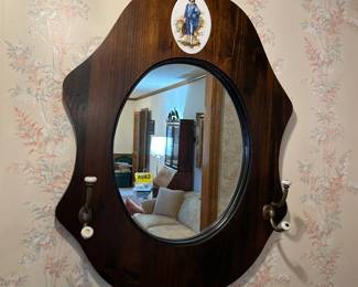 #15	Wood 2 peg Oval Mirror w/tile of Blue Boy on Top - 24x32	 $65.00 