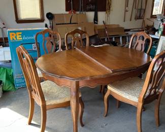 #11	Pennsylvania House French Provincial Oval Table w/1 leaf and 6 chairs (as is scratch)	 $175.00 
