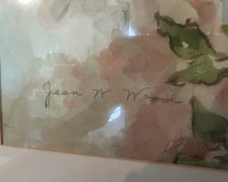 #111	Original Jean Woods Watercolor of Orange Trumpet Flowers Framed and Matted - 31x24	 $125.00 