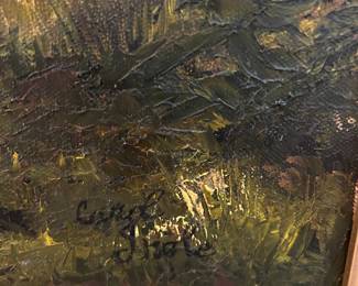 #19	Oil on Canvas of Water w/Fall Leaves in Heavy Gilded Frame - 43x30	 $175.00 