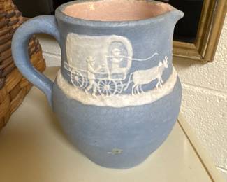 Pisgah Forest Cameo Blue Ovoid Creamer 3.75"H x 3"W 1953 North Carolina Pottery 