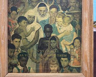 Vtg Canvas Norman Rockwell DO UNTO OTHERS Golden Rule CUSTOM FRAMED Art PRINT
