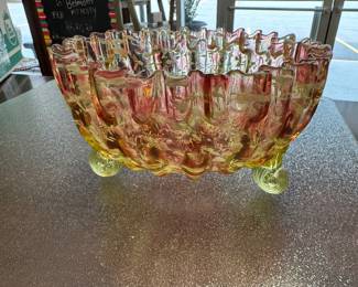 Stevens & Williams Victorian Cranberry and Uranium Glass Bowl, England 1890