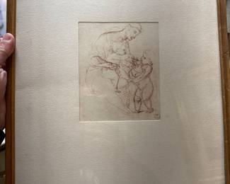 Vintage Art Print Mother And Two Children Crown FISENZE