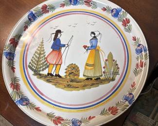 Vintage Massilly France Faienceries De Quimper HB Henriot 13” Round Tin Tray