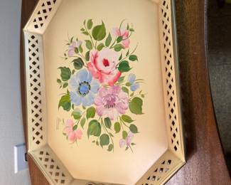 Vintage tile tray hand painted 