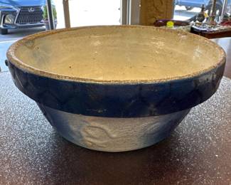 Antique Salt Glaze Blue & White Apricot Honeycomb 9" Stoneware Bowl