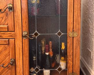 Repurposed Vintage Oak Ice Box with Lead-Glass , Glass-Front Door and Brass Gallery. Measures 44" W x 18" D x 40" H. Photo 4 of 5.