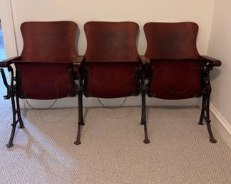 Vintage Roosevelt Theatre 3-Seat Theater Bench. Seats Have Hat Racks. Measures 64" W. Photo 2 of 4.