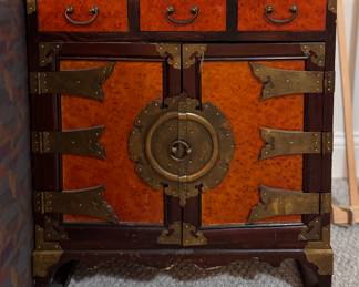 Pair of Korean-Style "Brass Bound" Bandaji Chests / Side Tables. Each Measures 23" W x 14" D x 25" H. Photo 1 of 2.