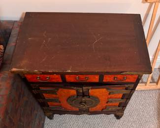 Pair of Korean-Style "Brass Bound" Bandaji Chests / Side Tables. Each Measures 23" W x 14" D x 25" H. Photo 2 of 2.