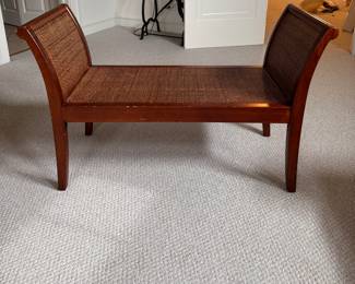 Rattan & Wood Bench. Measures 44" W x 18" D with 16" Seat Height. Photo 1 of 2.