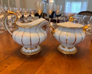 Meissen Golden Baroque Cream & Sugar Set with 24K Gold Leaf Borders.