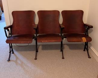 Vintage Roosevelt Theatre 3-Seat Theater Bench. Seats Have Hat Racks. Measures 64" W. Photo 1 of 4.