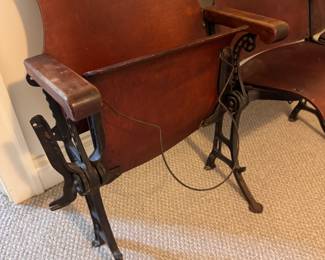 Vintage Roosevelt Theatre 3-Seat Theater Bench. Seats Have Hat Racks. Measures 64" W. Photo 3 of 4.