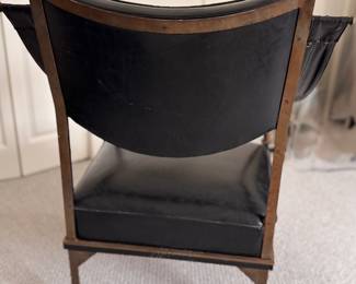 Vintage Campaign Black Matte Leather Upholstered Chair with Solid Copper Frame Chair & Brass Rings. Measures 27" W x 24" D with 17" Seat Height. Photo 4 of 4.