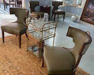 Bar Cart, SIMON PEARCE Glasses & 2 of 4 HENREDON Chairs