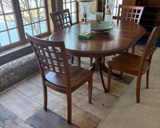 Dining Table w/1 Leaf, Pedestal Base & 4 Chairs, Neoclassical Crystal French Empire Urns