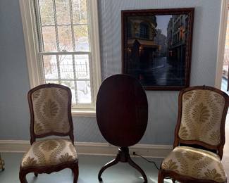 Antique Tilt Top Table & Italian Side Chairs w/Cabriole Legs