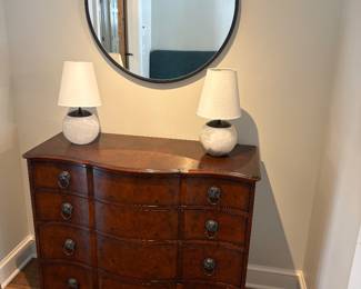 4 Drawer Burlwood Veneer Chest & Pair of Alabaster Lamps