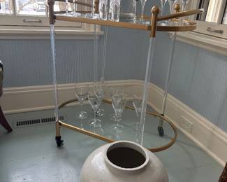 Oval Bar Cart & Glassware