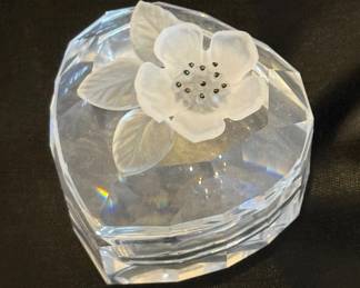 Vintage Swarovski crystal heart shaped trinket ring box 