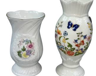 2 Aynsley Bone China Floral Vases England