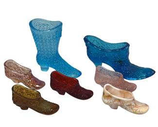 Fenton LE Smith Glass Shoes Boots Blue Pink Amber Slag Daisy Dot