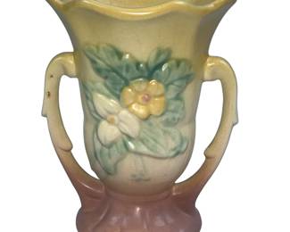 Vintage 5.5" Hull Pottery 2 Handle Vase Floral Chipped Base