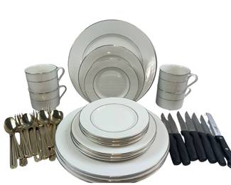 Place Settings Gibson White Gold BoHo Hollywood regency Dishes + Flatware