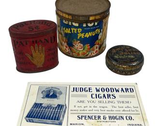 Antique Peanut Tin Clown Globe Tobacco Hand Shoe Polish Tin Litho Graphics Lids