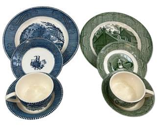 Vintage Underglaze Print Old Curiosity Shop Grist Mill Currier & Ives