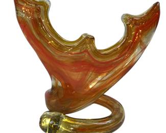Vintage MCM Stretched Coiled Amber Streak Murano Glass Vase Mod