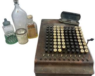 Antique ComptoMeter Adding Machine Eyeglasses Medicine Bottles Ink
