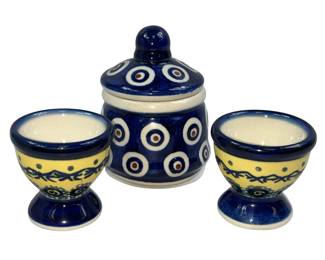 Polish Pottery Jam Mustard Pot Egg Cups Boleslawiec Poland