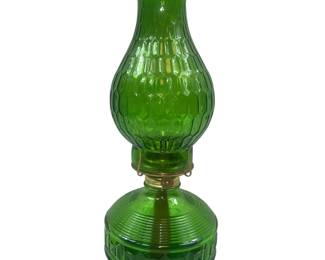 Vintage Green Glass Oil Lamp Fish Scale Shade Likely Repro 1970s