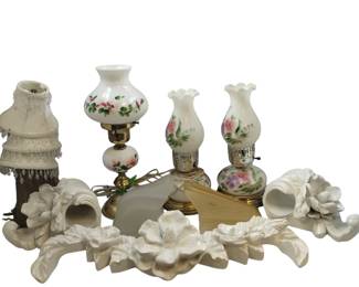 Hand Painted Milk Glass Oil Lamps Electric & Decor