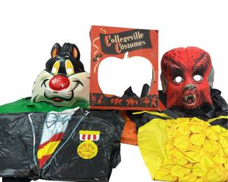 Vintage Halloween Costumes Sylvester Cat Wolfman Plastic Masks