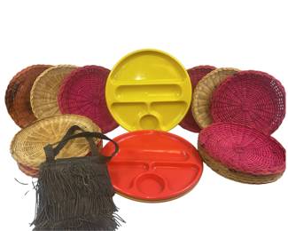 1970s Mod Fringe Purse Atomic Picnic Plates + Wicker